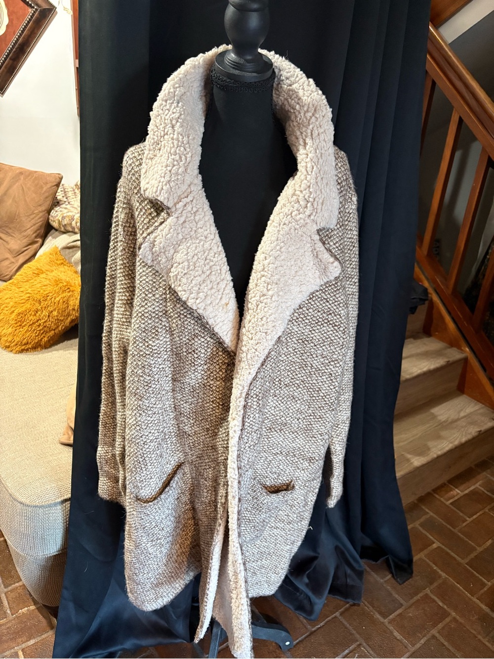 Cyrus Taupe Knit Teddy Jacket with Cream Sherpa Collar